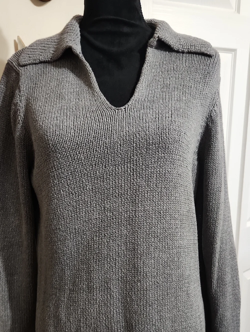 Old Navy Gray V-Neck Collared Knit Sweater